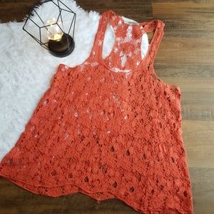 Crochet Floral Rust Copper Tank Crop Boho Festival